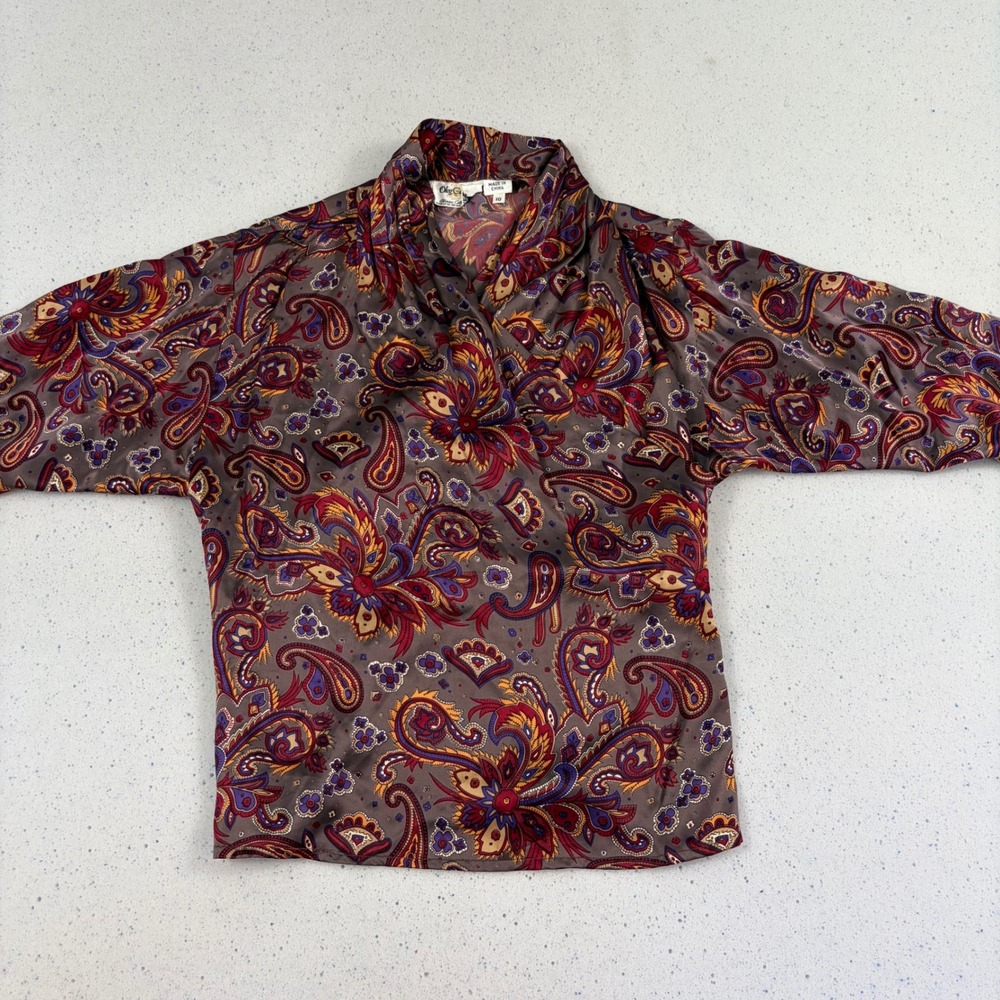 OLEG CASSINI Vintage 100% Silk Paisley Wrap Style Blouse Size 10